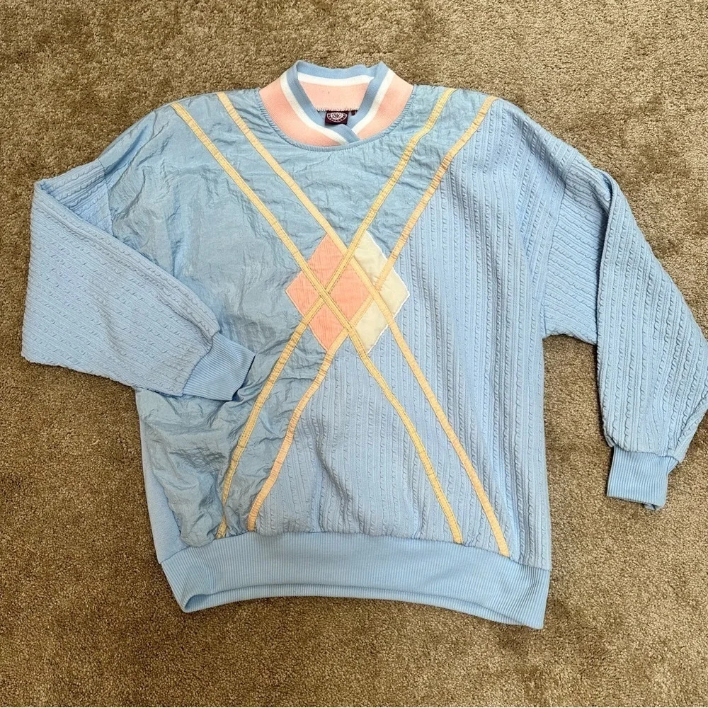 Vintage 80s pastel windbreaker in pink and light blue size large - Picture 1 of 8
